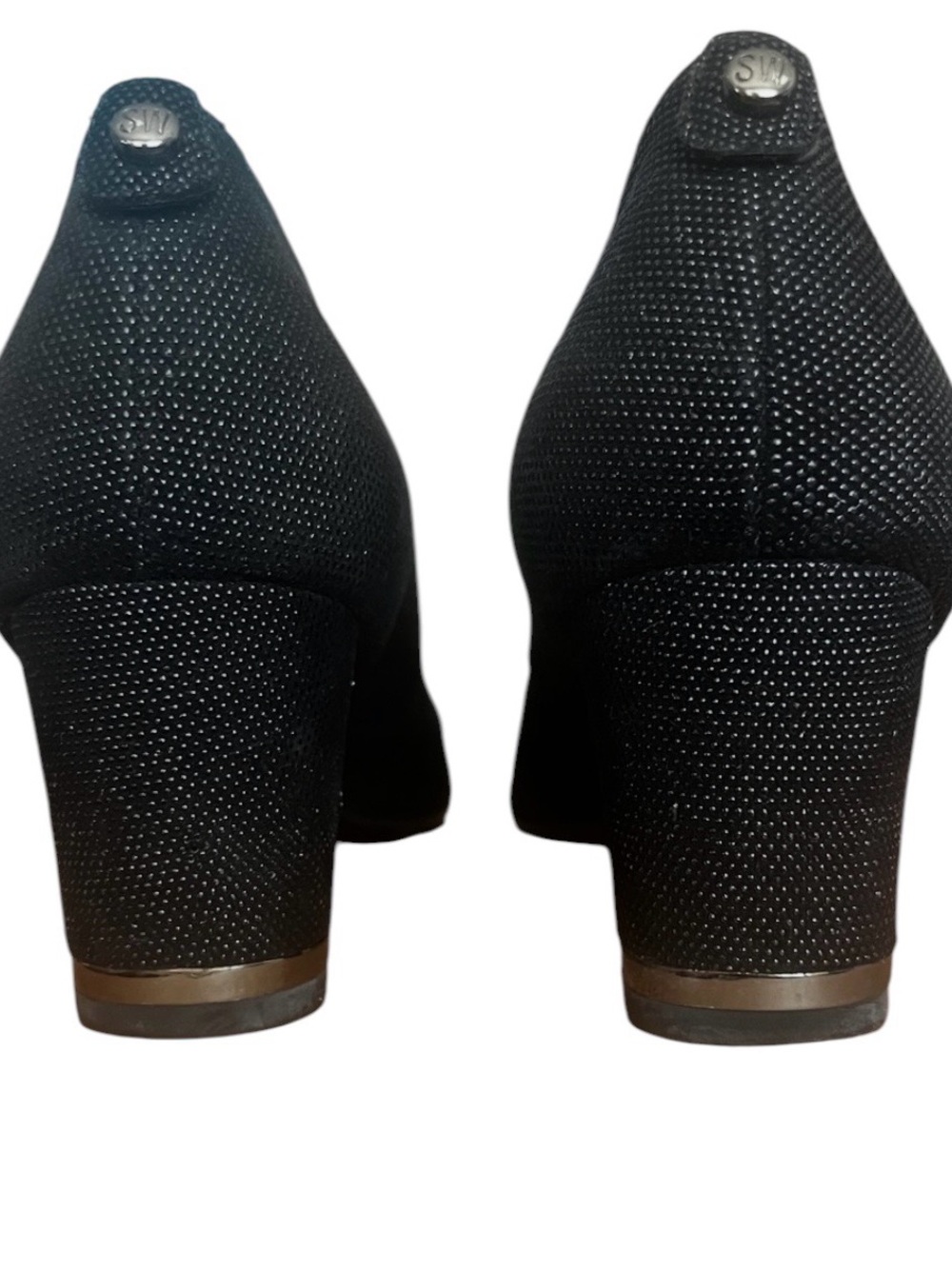 Stuart Weitzman Pointed Toe Textured Block Heels Classic Office Blk SZ 9.5 - Picture 3 of 11